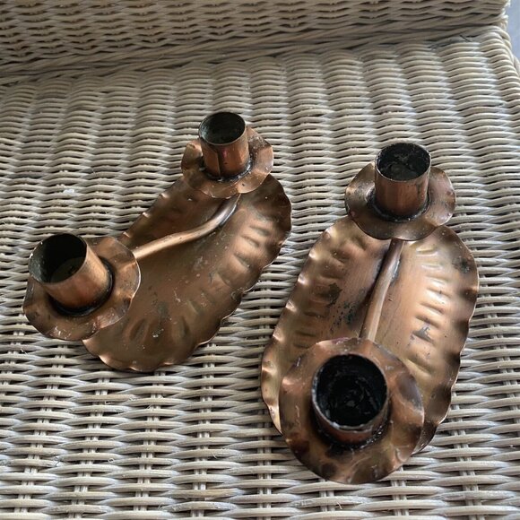 VINTAGE GREGORIAN COPPER Candleholder Candlesticks Double Cup CANDELABRA - Picture 7 of 8